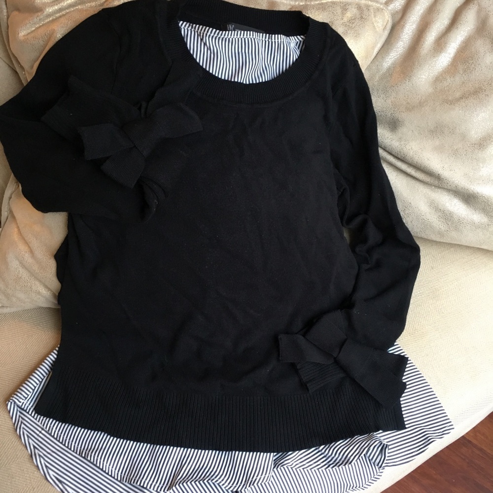 INC sweater with striped layer underneath